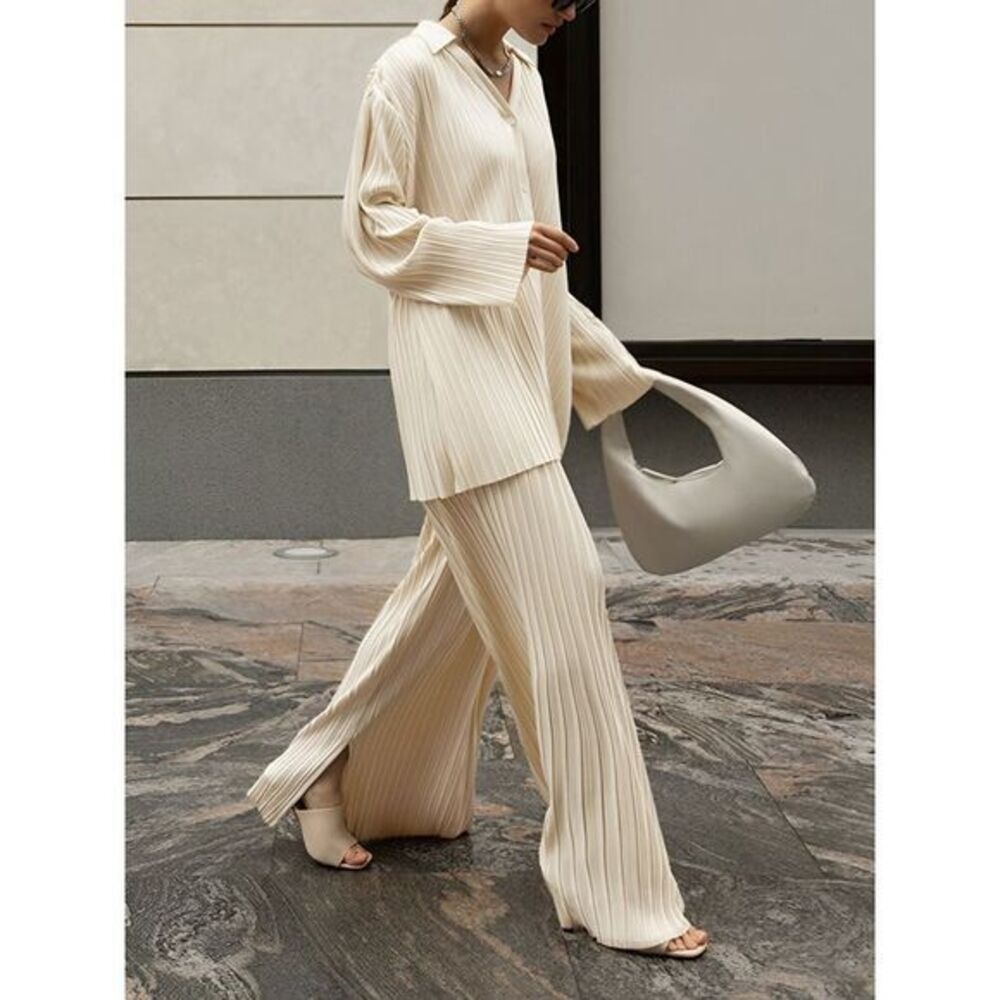 Commense Oversized Leisure Pleat Pockets Two Piece Pants Set size S